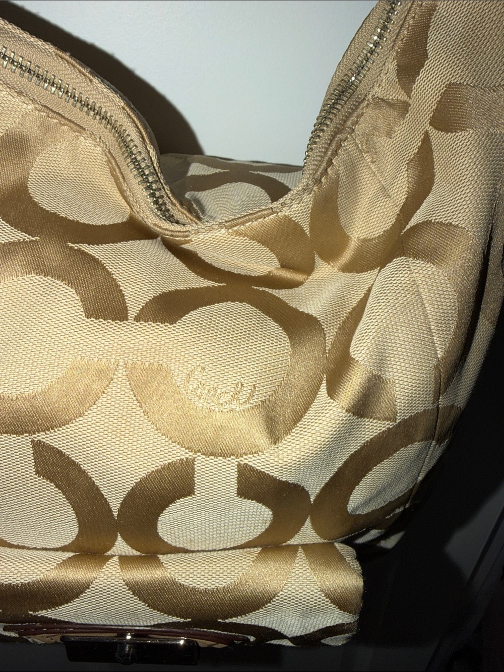 Coach Beige Signature Canvas Hobo with Leather Trim - Picture 3 of 12